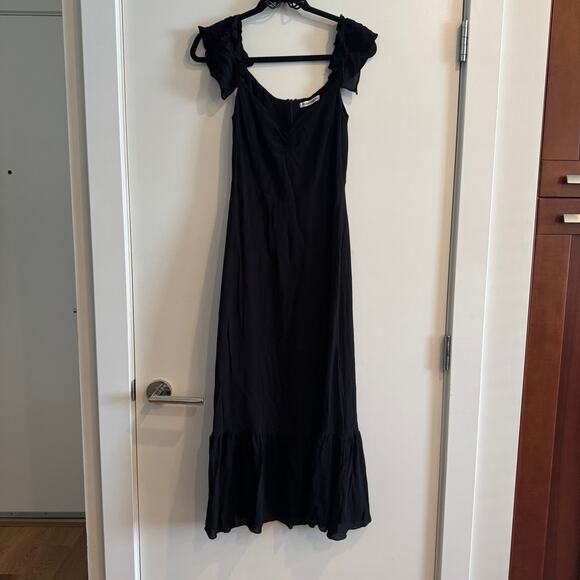 Reformation Butterfly Midi Dress Black Zip Ruffled Tiered Short Sleeve Sz 10 - Picture 2 of 7